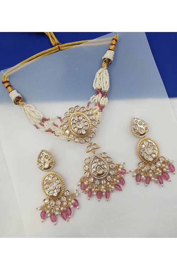 Picture of Bollywood Pink Designer Choker Set for Engagement, Reception, Sangeet, and Festivals