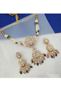 Picture of Striking Green and Pink Designer Choker Set for Engagement, Reception, Sangeet, and Festivals