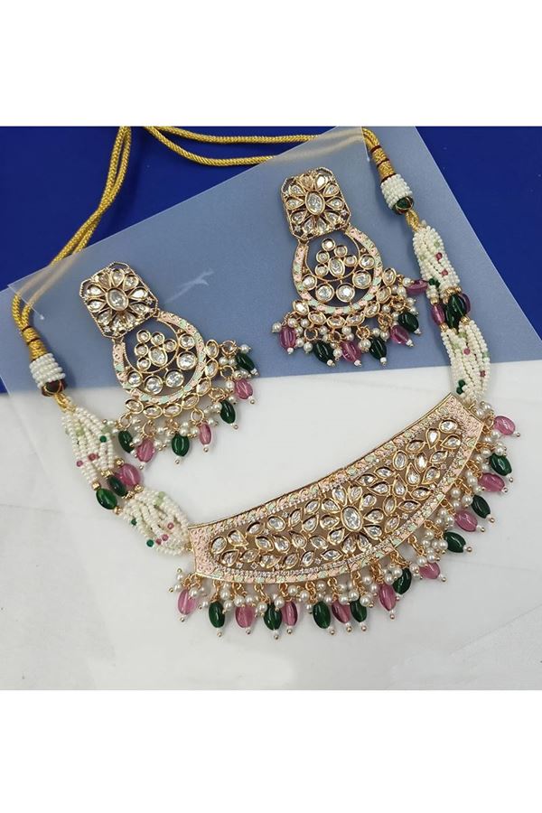 Picture of Classy Dark Green and Pink Designer Choker Set for Engagement, Reception, Sangeet, Mehendi, and Festivals