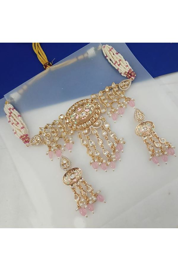 Picture of Pretty Pink Designer Choker Set for Engagement, Reception, Sangeet, and Festivals