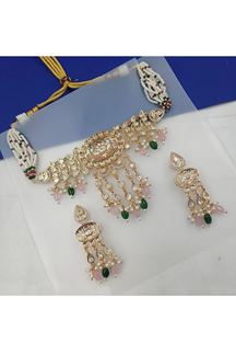 Picture of Aesthetic Dark Green and Pink Designer Choker Set for Engagement, Reception, Sangeet, Mehendi, and Festivals