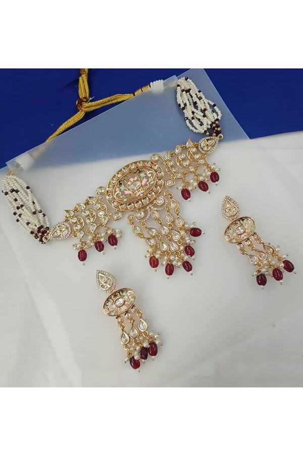 Picture of Irresistible Maroon Designer Choker Set for Engagement, Reception, Sangeet, Wedding, and Festivals