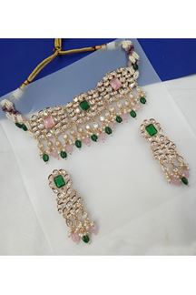 Picture of Lovely Pink and Green Designer Choker Set for Engagement, Reception, Sangeet, and Festivals