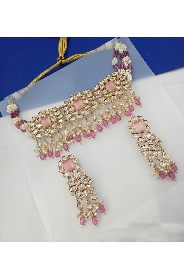 Picture of Appealing Pink Designer Choker Set for Engagement, Reception, Sangeet, and Festivals