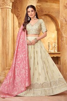 Picture of Exuberant Cream Bridesmaids Lehenga Choli for Engagement and Reception