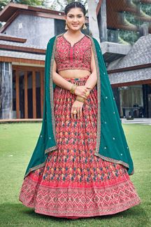 Picture of ExuberantRed Designer Indo-Western Lehenga Choli forMehendi, Festivals, and Party