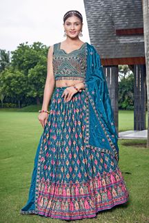 Picture of FascinatingSky Blue Designer Indo-Western Lehenga Choli for Engagement, Reception, Festivals, and Party