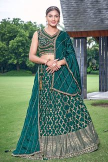 Picture of DazzlingBottle Green Designer Indo-Western Lehenga Choli for Mehendi, Reception, Festivals, and Party