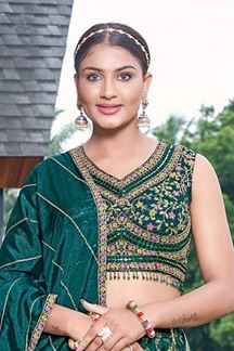 Picture of DazzlingBottle Green Designer Indo-Western Lehenga Choli for Mehendi, Reception, Festivals, and Party