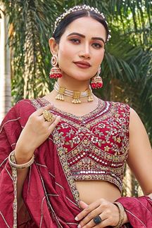 Picture of StrikingMaroon Designer Indo-Western Lehenga Choli for Wedding, Reception, Festivals, and Party