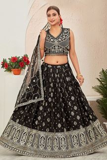 Picture of AestheticBlack Designer Indo-Western Lehenga Choli for Party and Reception