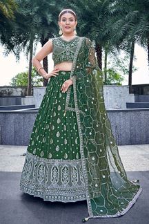 Picture of SpectacularGreen Designer Indo-Western Lehenga Choli for Mehendi, Party and Reception