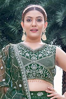 Picture of SpectacularGreen Designer Indo-Western Lehenga Choli for Mehendi, Party and Reception