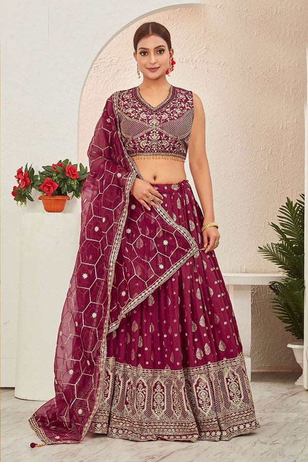 Picture of EnticingMaroon Designer Indo-Western Lehenga Choli for Wedding and Reception