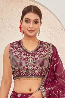 Picture of EnticingMaroon Designer Indo-Western Lehenga Choli for Wedding and Reception