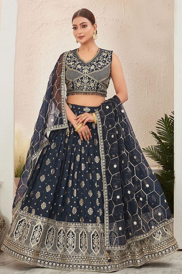 Picture of IrresistibleNavy Blue Designer Indo-Western Lehenga Choli for Wedding and Reception