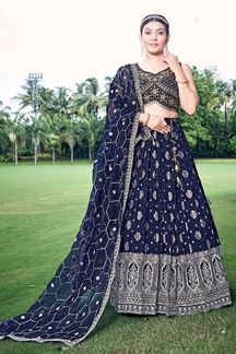 Picture of DelightfulDark Blue Designer Indo-Western Lehenga Choli for Wedding, Reception, and Party