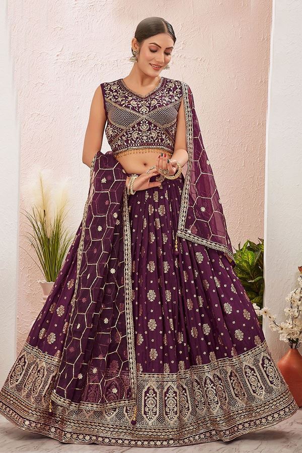 Picture of ExuberantWine Designer Indo-Western Lehenga Choli for Wedding, Reception, and Party