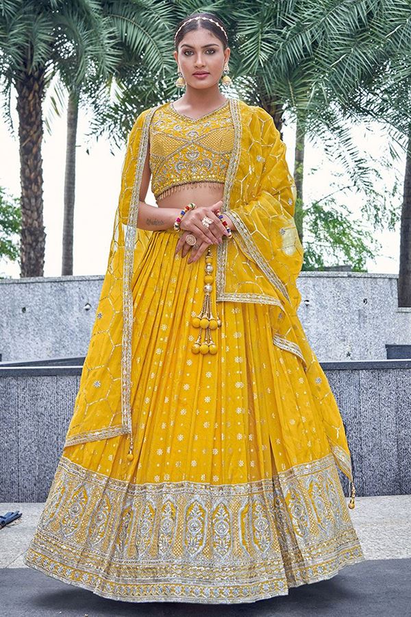 Picture of MarvelousYellow Designer Indo-Western Lehenga Choli for Haldi and Festivals