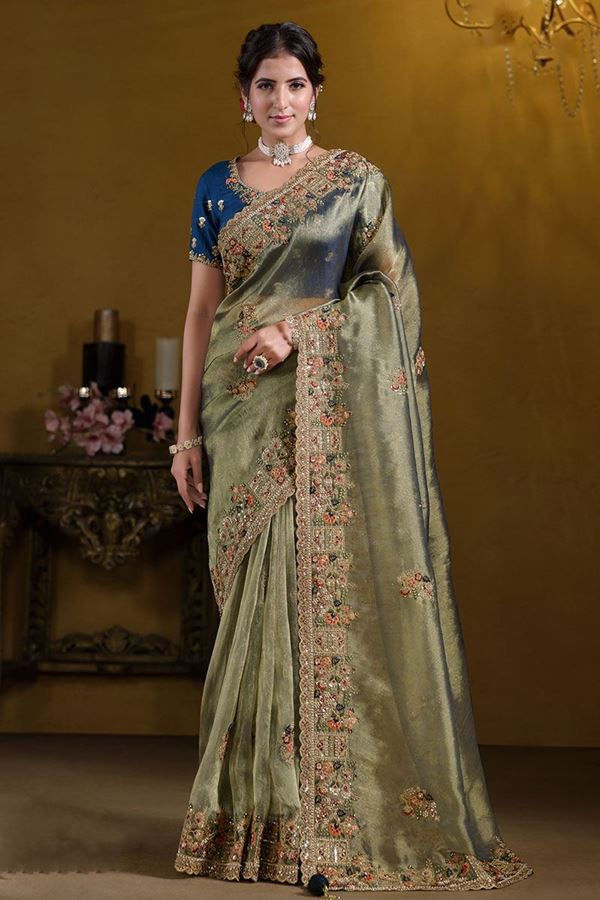 Picture of Attractive Pure Georgette with Zari Organza Silk Designer Saree for Engagement, Reception, and Party