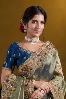 Picture of Attractive Pure Georgette with Zari Organza Silk Designer Saree for Engagement, Reception, and Party