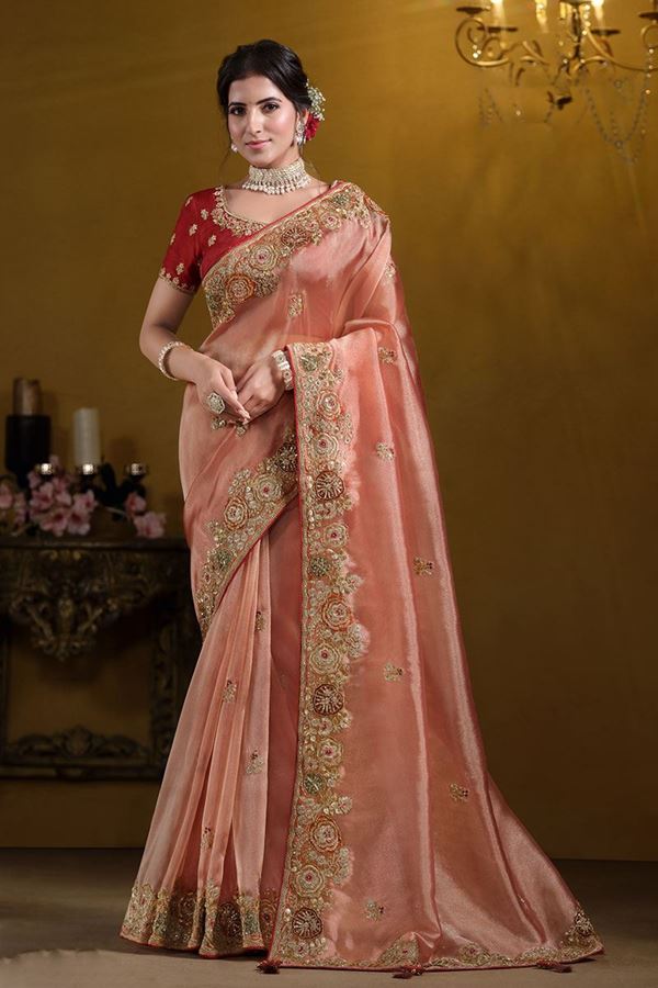 Picture of CaptivatingPure Twill Tissue Designer Saree for Engagement, Reception, and Party