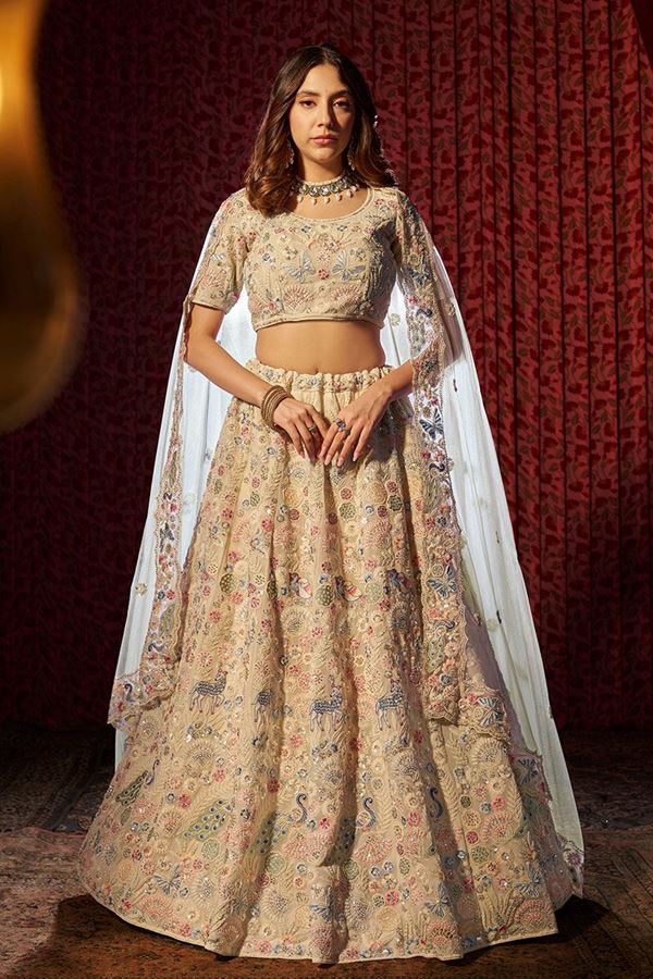 Picture of ExuberantWhite Designer Lehenga Choli for Sangeet and Pre-Wedding Shoot