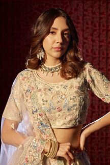 Picture of ExuberantWhite Designer Lehenga Choli for Sangeet and Pre-Wedding Shoot