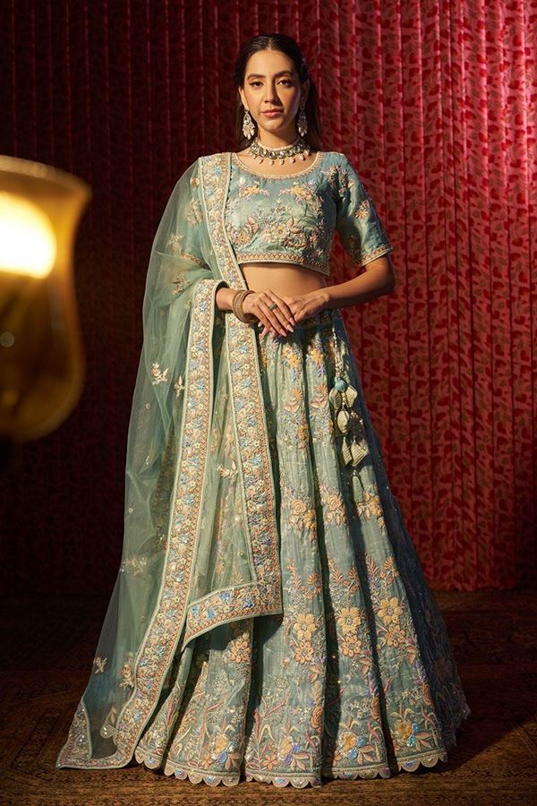 Picture of DelightfulBlue Designer Bridal Lehenga Choli for Engagement, Wedding, and Reception