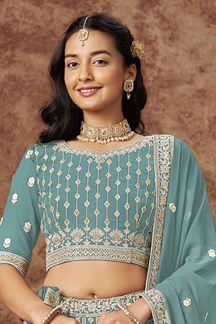 Picture of AttractiveSky Blue Designer Wedding Lehenga Choli for Engagement, Wedding, and Reception