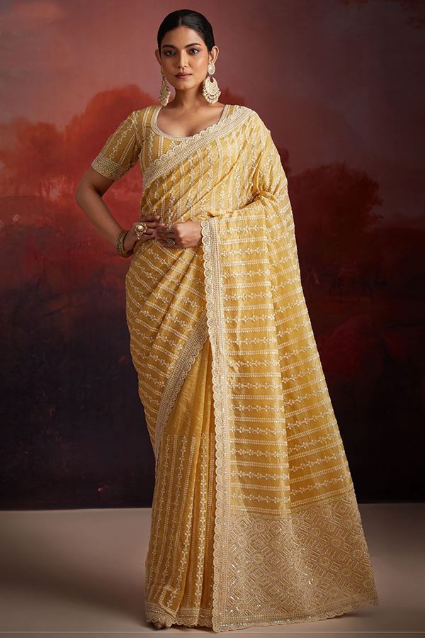 Picture of Captivating Organza Designer Saree for Haldi, Party, Engagement and Reception