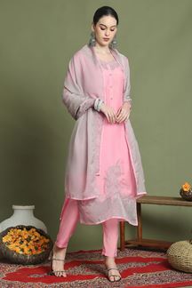 Picture of GlamorousPeach Designer Straight Cut Suit for Party and Festivals(Unstitched suit)