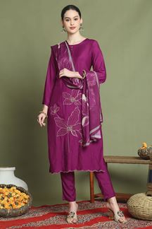 Picture of ExquisiteMagenta Designer Straight Cut Suit for Party, Sangeet, and Festivals