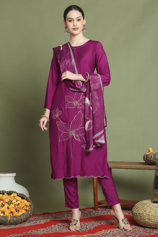 Picture of ExquisiteMagenta Designer Straight Cut Suit for Party, Sangeet, and Festivals