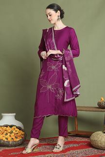 Picture of ExquisiteMagenta Designer Straight Cut Suit for Party, Sangeet, and Festivals