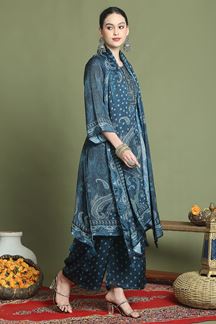 Picture of AttractiveNavy Blue Designer Straight Cut Suit for Party, Sangeet, and Festivals