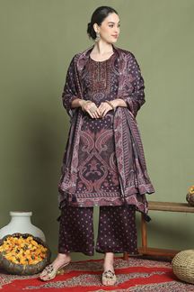 Picture of BeautifulMaroon Designer Straight Cut Suit for Party, Sangeet, and Festivals(Unstitched suit)