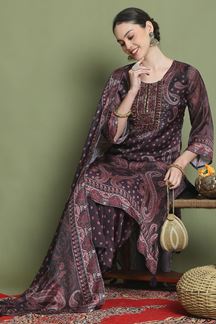 Picture of BeautifulMaroon Designer Straight Cut Suit for Party, Sangeet, and Festivals(Unstitched suit)