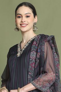 Picture of ArtisticBlack Designer Straight Cut Suit for Party, Sangeet, and Festivals(Unstitched suit)