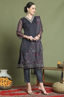 Picture of ArtisticBlack Designer Straight Cut Suit for Party, Sangeet, and Festivals(Unstitched suit)