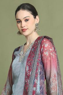 Picture of MagnificentGrey Designer Straight Cut Suit for Party, Sangeet, and Festivals(Unstitched suit)