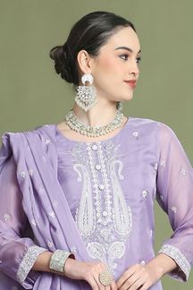 Picture of HeavenlyPurple Designer Straight Cut Suit for Party, Sangeet, and Festivals(Unstitched suit)