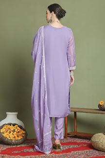 Picture of HeavenlyPurple Designer Straight Cut Suit for Party, Sangeet, and Festivals(Unstitched suit)