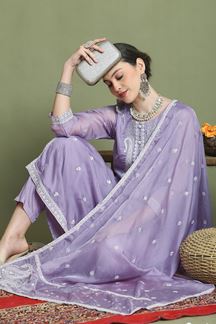 Picture of HeavenlyPurple Designer Straight Cut Suit for Party, Sangeet, and Festivals(Unstitched suit)