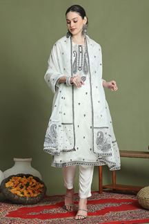 Picture of ImpressiveOff-White Designer Straight Cut Suit for Party, Sangeet, and Festivals(Unstitched suit)