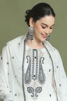 Picture of ImpressiveOff-White Designer Straight Cut Suit for Party, Sangeet, and Festivals(Unstitched suit)