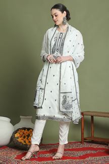 Picture of ImpressiveOff-White Designer Straight Cut Suit for Party, Sangeet, and Festivals(Unstitched suit)