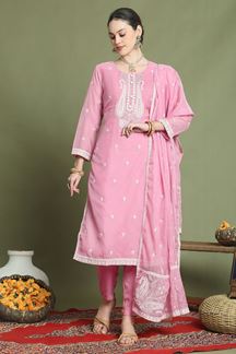 Picture of AstoundingPink Designer Straight Cut Suit for Party, Sangeet, and Festivals(Unstitched suit)