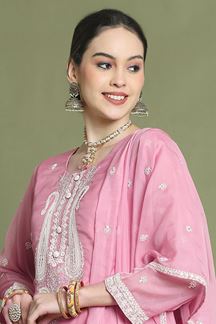 Picture of AstoundingPink Designer Straight Cut Suit for Party, Sangeet, and Festivals(Unstitched suit)