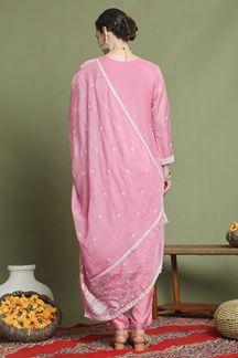 Picture of AstoundingPink Designer Straight Cut Suit for Party, Sangeet, and Festivals(Unstitched suit)